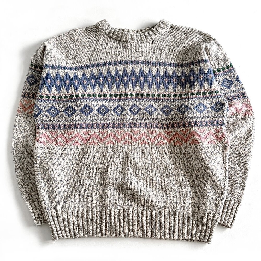 Vintage Northern Reflections, Fair Isles Style Sweater / Distressed / Spring